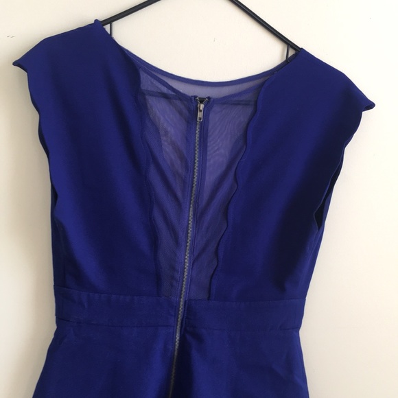 No Brand Bright Blue Deep V Sheer Dress - Picture 2 of 10